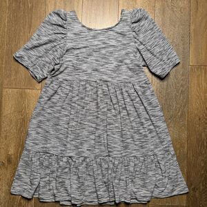 DAILY PRACTICE ANTHROPOLOGIE Tiered Dress Medium Black White X Back Puff Sleeve